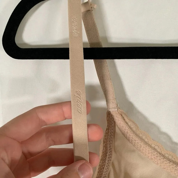 Aerie Bra Women's 36C Nude Padded Wired Sheer Strap Hook Eye Plunge - Picture 3 of 10